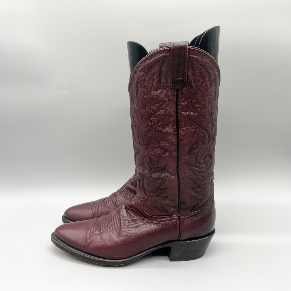 VTG Dan Post Mens 9.5 B Milwaukee Cowboy Boots Dark Cherry Leather Western Rodeo - Picture 4 of 12